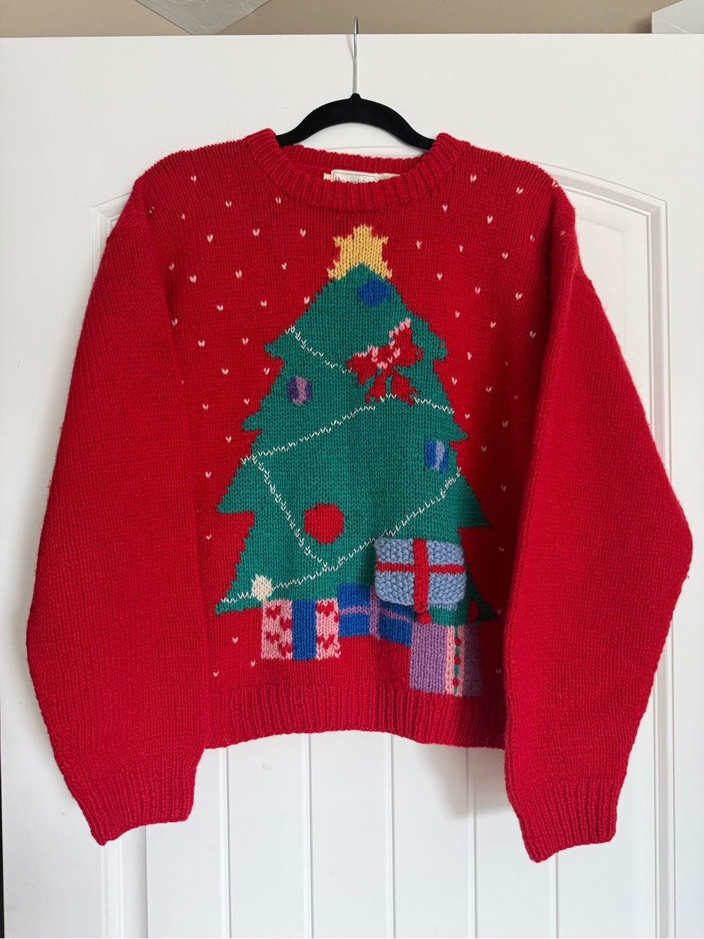 Vintage the Eagle’s Eye Holiday Red Christmas Tree Sweater Handknit Wool